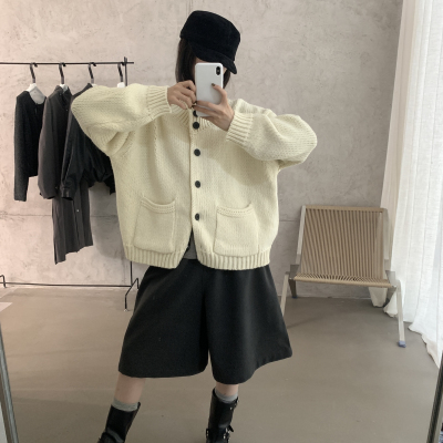 LOVELY韩系简约基础百搭立领开衫毛衣M3876