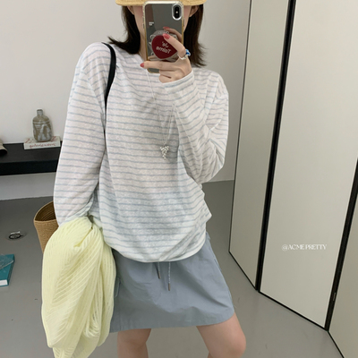 ACME PRETTY-国官网同款egg后开衩设计感款条纹防晒服长袖T恤W275