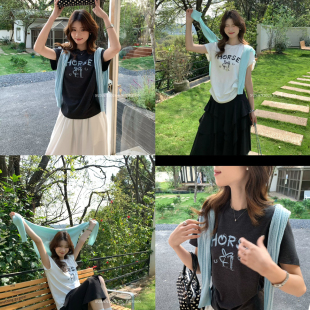 不含披肩 T恤 Si71 夏上新韩系博主风慵懒字母刺绣通勤短袖 SUSAN