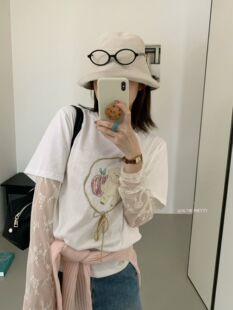 ACME 夏季 百搭小熊玩偶拼蕾丝袖 假两件T恤防晒上衣W337 PRETTY韩版