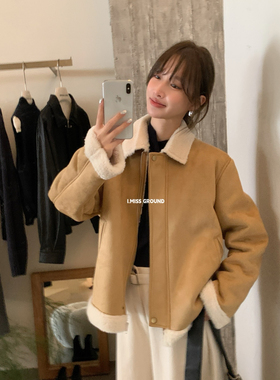 IMISS韩版冬季时尚气质毛茸茸翻领短外套H70816