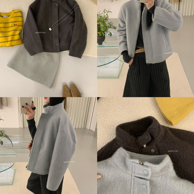 MZI STUDIO-冬季羊毛呢高级质感立领拉链超保暖外套羽绒服17237#