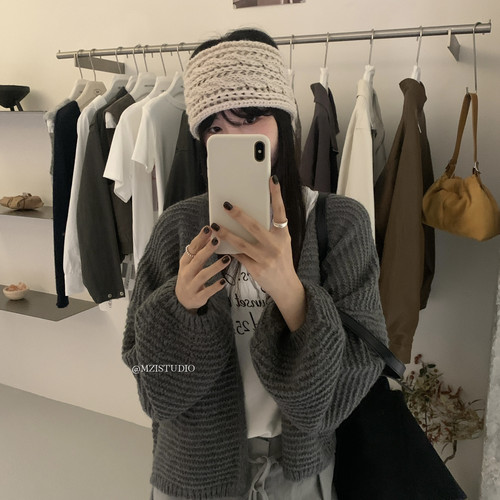 MZI STUDIO懒宽松休闲随性软糯提花坑条保暖毛衣25623