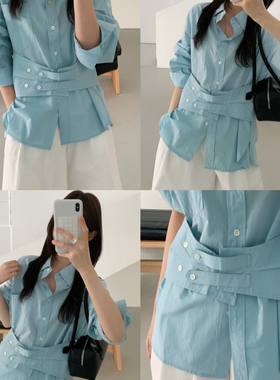 ULOUR/U粒-26年早春设计感收腰长袖衬衫(配腰封)95131