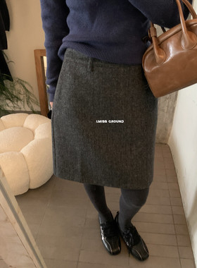 IMISS巨百搭高品质韩系气质羊毛呢A字半身裙短裙60887