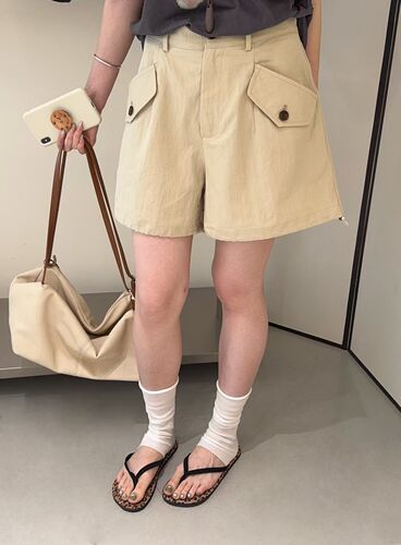 ACME PRETTY韩版夏季基础百搭口袋抽绳工装显腿长高腰休闲短裤707