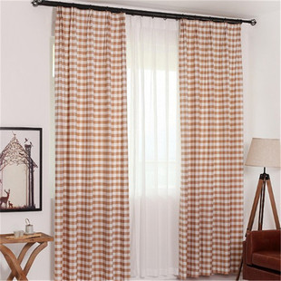 格子窗帘自粘式免打孔客厅卧室飘窗阳台魔术粘贴衣柜门帘简约中式