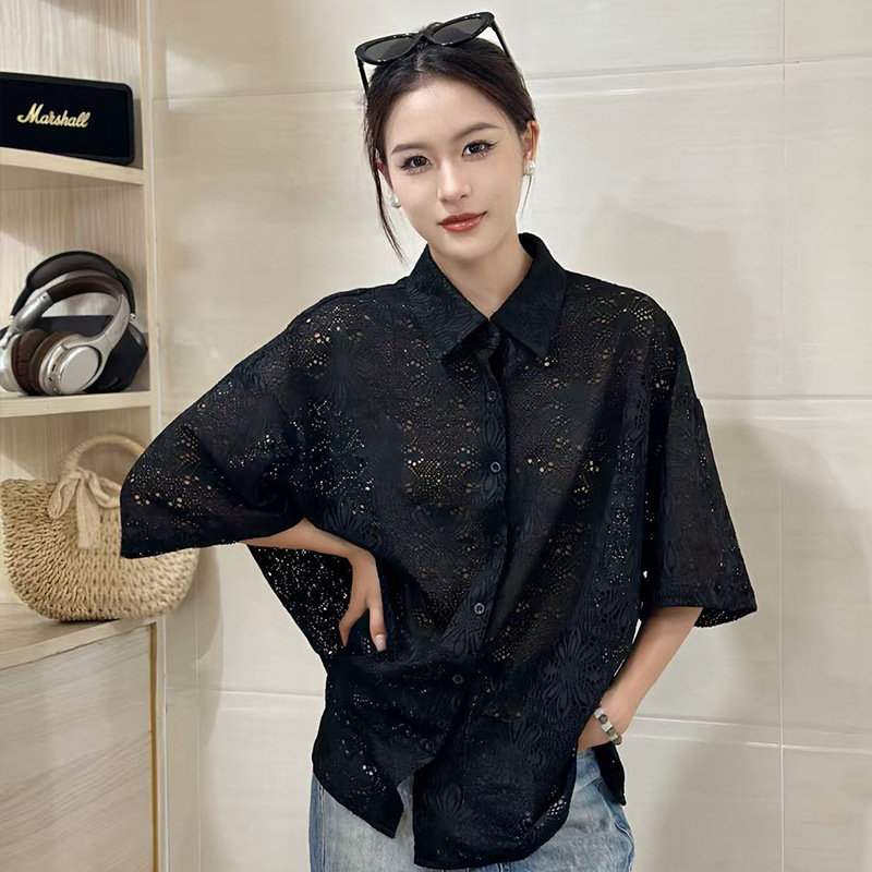 小仙女衬衫女秋法式上衣蕾丝新中式气质女式设计感镂空中袖白色