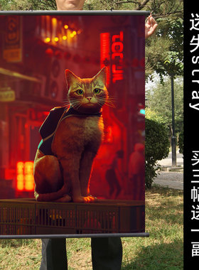 STRAY迷失游戏周边海报挂画猫咪冒险游戏布制挂画宿舍网吧 现货