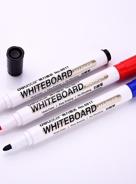 单支得力6817白板笔可擦儿童无毒易写易擦水性黑色画板笔黑板笔批发写字板笔粗头蓝红色白班笔白版笔办公用品