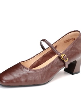 COMELY康莉2026粗跟方头真皮一字扣带玛丽珍鞋单鞋女鞋KYQ61008