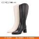 COMELY康莉2025高跟粗跟尖头V口侧拉链骑士靴长靴子女靴KYQ28612