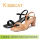 百搭一字带粗跟羊皮女凉鞋 KISSCAT接吻猫2023夏款 KA43315 正品