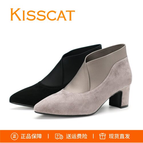 接吻猫粗跟松紧带KA54895-50裸靴
