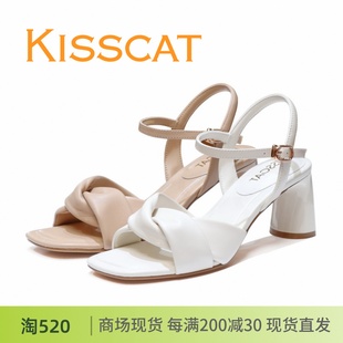 羊皮粗跟气质通勤时装 KISSCAT接吻猫2024夏正品 女凉鞋 KA43320