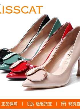 特价KISSCAT接吻猫 正品锦鲤细高跟亮漆牛皮女单鞋KA21130-14