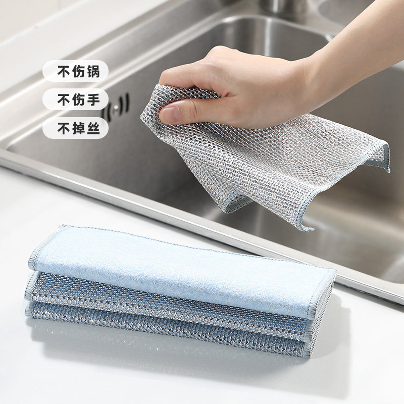 日式钢丝洗碗布不沾油厨房专用抹布不掉毛洗锅清洁灶台耐磨双面