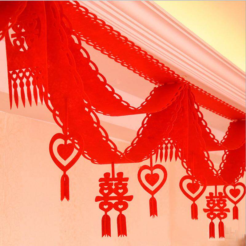 新婚房布置装饰红色波浪旗无纺布喜字拉花婚礼彩带结婚庆用品