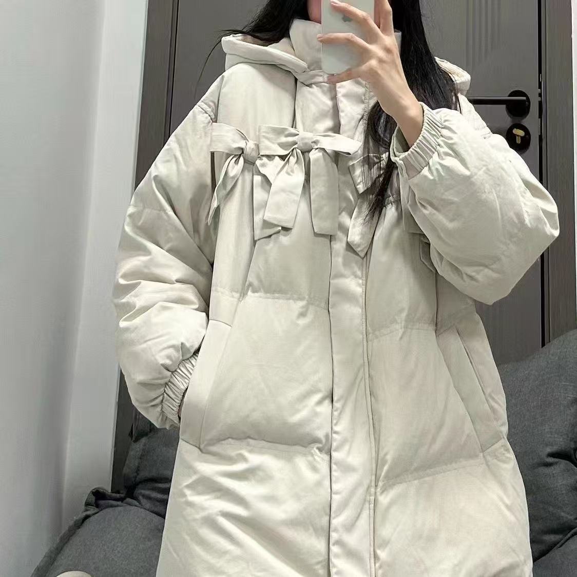 学院ins蝴蝶结连帽棉服短外套