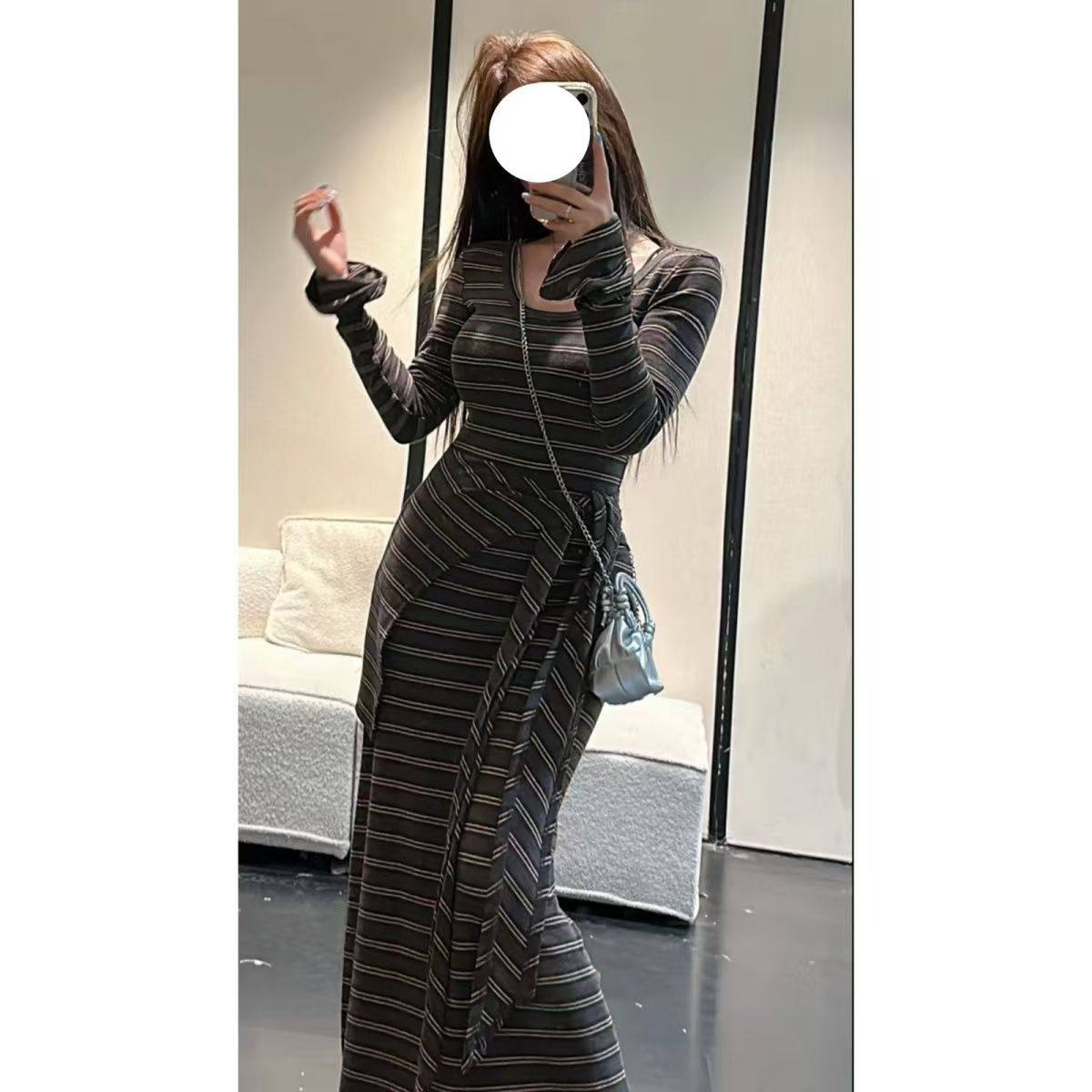 秋季新款纯欲辣妹撞色条纹连衣裙收腰显瘦高级感披肩长裙两件套女,女装/女士精品,连衣裙,淘宝优惠券,粉丝福利购,淘宝优惠卷