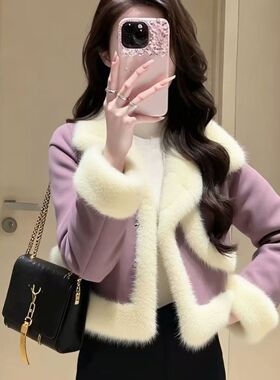 内里毛毛紫色外套女2026新款冬加厚高级感独特超好看减龄保暖上衣
