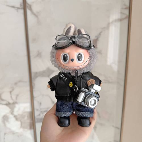 17cm拉布布衣服皮衣套装盲盒挂件一二三代labubu娃衣相机挂件皮裤