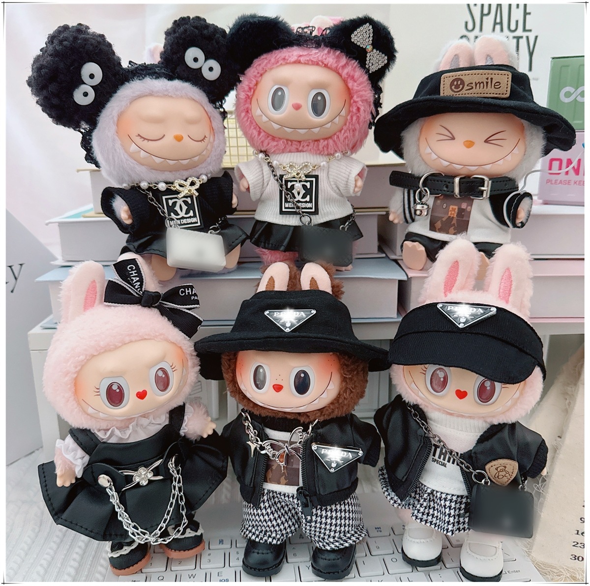 17cm拉布布娃衣一代二代坐坐派对挂件皮夹克外套皮裙裙换装衣服