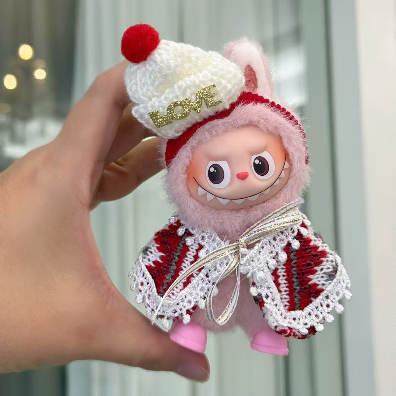 拉布布4四代mini版10cm娃衣Labubu圣诞心底密码蝴蝶结围巾裙套装