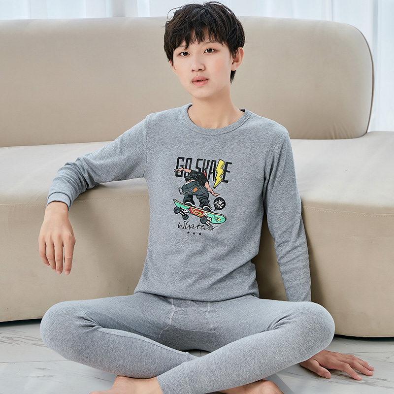 北极绒青少年秋衣秋裤套装男纯棉学生内衣大童初中生保暖棉毛衫秋