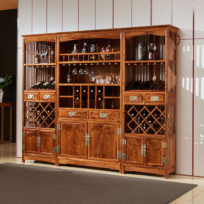 大古树红木组合酒柜刺猬紫檀多功能靠墙收纳柜餐厅中式红酒展示柜
