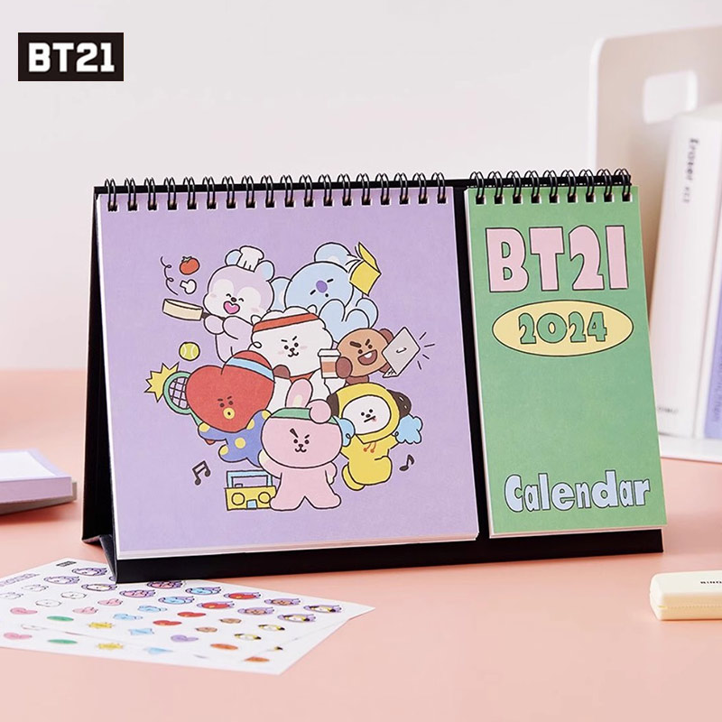 BT21防弹少年团2024年日历桌面台历翻页月年历手账日记本笔记本子