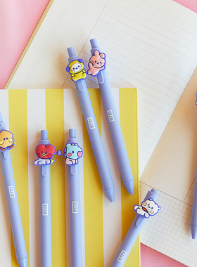 BT21中性笔minini硅胶公仔原子笔可爱按压水笔学生签字笔黑色0.5
