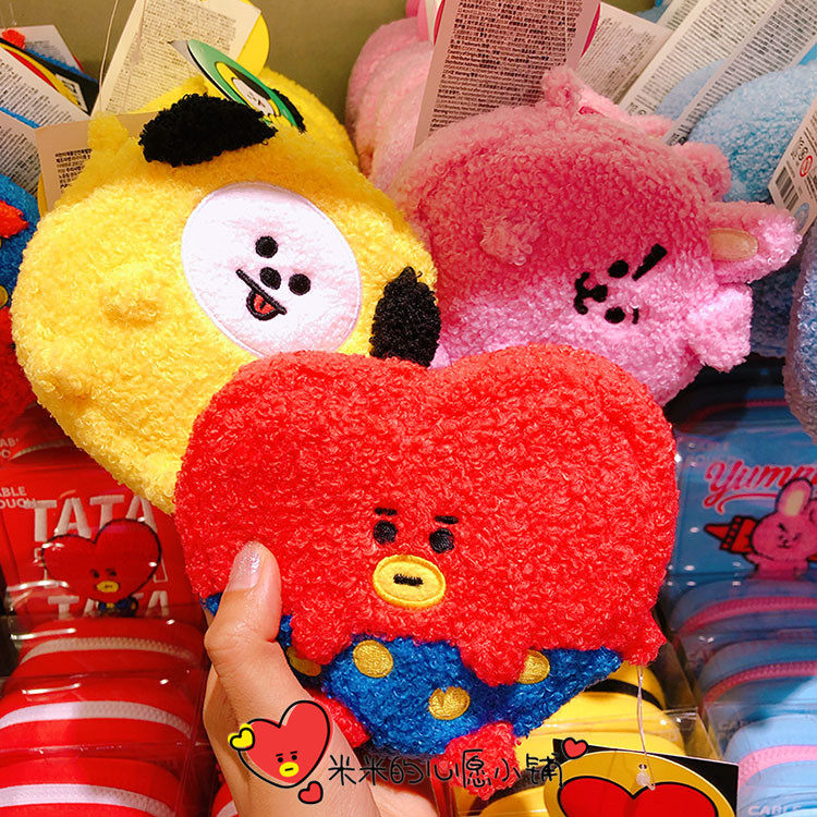 bt21胖胖公仔卷毛绒零钱包小饰品