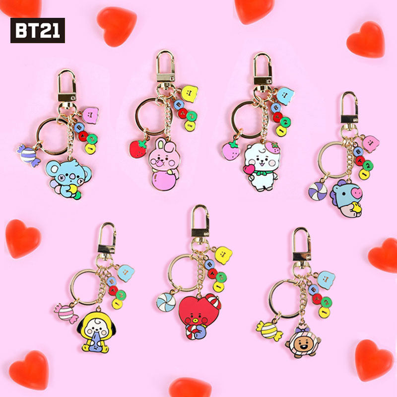 韩国BT21防弹少年团宝宝公仔钥匙扣挂件糖果金属汽车钥匙链包配饰