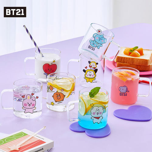 BT21玻璃马克杯水杯子硅胶杯垫