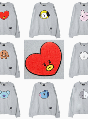 韩国BT21防弹少年团秋冬长袖T恤灰色卫衣圆领毛绒打底衫男女情侣
