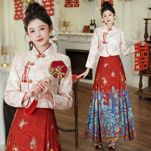 实拍新中式立领斜襟提花盘扣上衣一片式超大摆织金刺绣马面裙套装