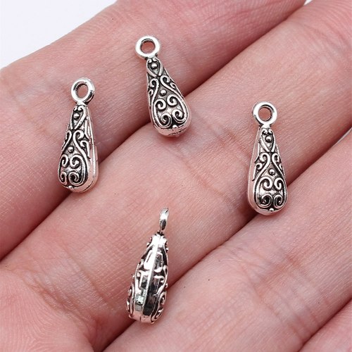 20个/包 15x5x5mm 雕花水滴坠子配件项链尾链配件耳环坠子配件