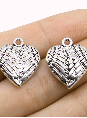 5个/包 17x21mm 古银色锌合金 立体翅膀爱心吊坠 ABD-C13402