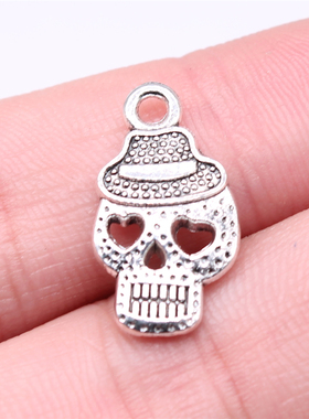 20个/包 21x12mm 古银色锌合金 牛仔帽子骷髅头吊坠 ABD-C11874