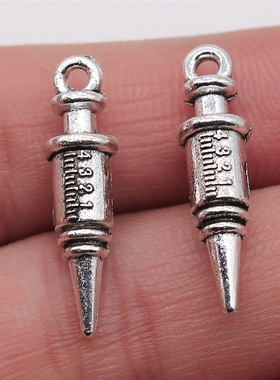 10个/包 7x25mm 古银色 DIY饰品配件 立体注射器吊坠 ABD-C13514