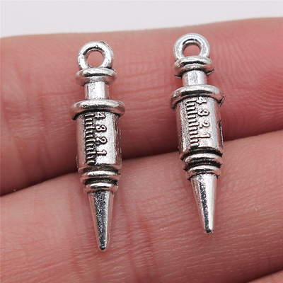 10个/包 7x25mm 古银色 DIY饰品配件 立体注射器吊坠 ABD-C13514