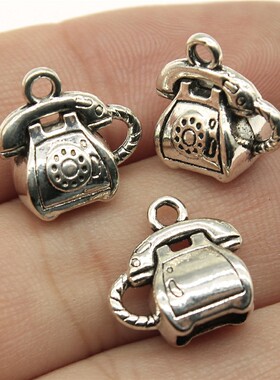 10个/包 13x13x8mm 多色DIY饰品配件复古3D电话吊坠 ABD-C12777