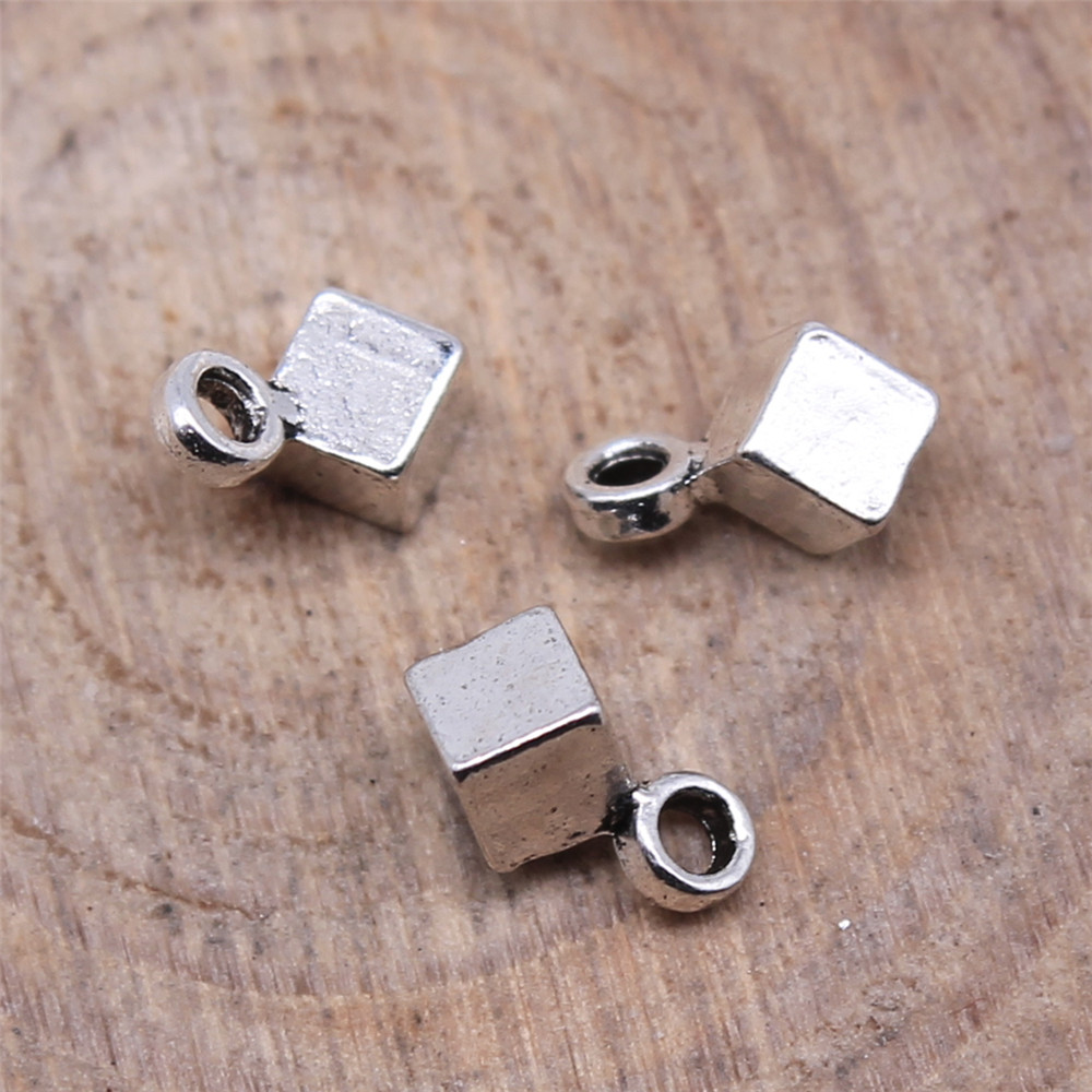 40个/包 3x3mm 古银色 小正方体吊坠 b15244