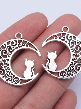 10个/包 30x26mm 多色 锌合金材质 月亮猫吊坠 ABD-C14237