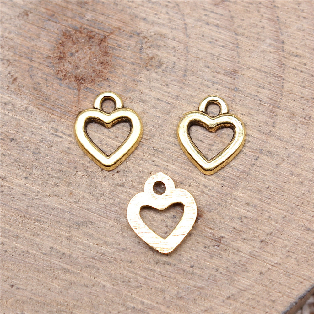 40个/包 8x7mm 多色锌合金材质diy饰品配件镂空爱心吊坠