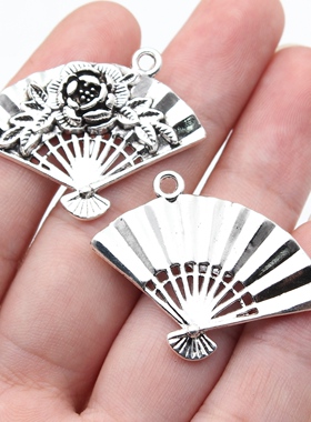 5个/包36x28mm古银色DIY饰品配件中国风花朵扇子吊坠