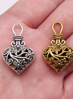 2个/包 31x19x9mm 多色DIY饰品配件复古立体镂空花朵心形吊坠