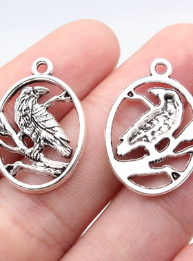 10个/包25x17mm古银色DIY饰品配件乌鸦吊坠