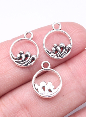 40个/包 14x11mm 古银色锌合金材质 海浪吊坠 ABD-C14841